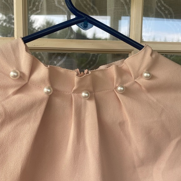 Chic Blush Long Sleeve Dress with Pearl Details - Picture 3 of 5